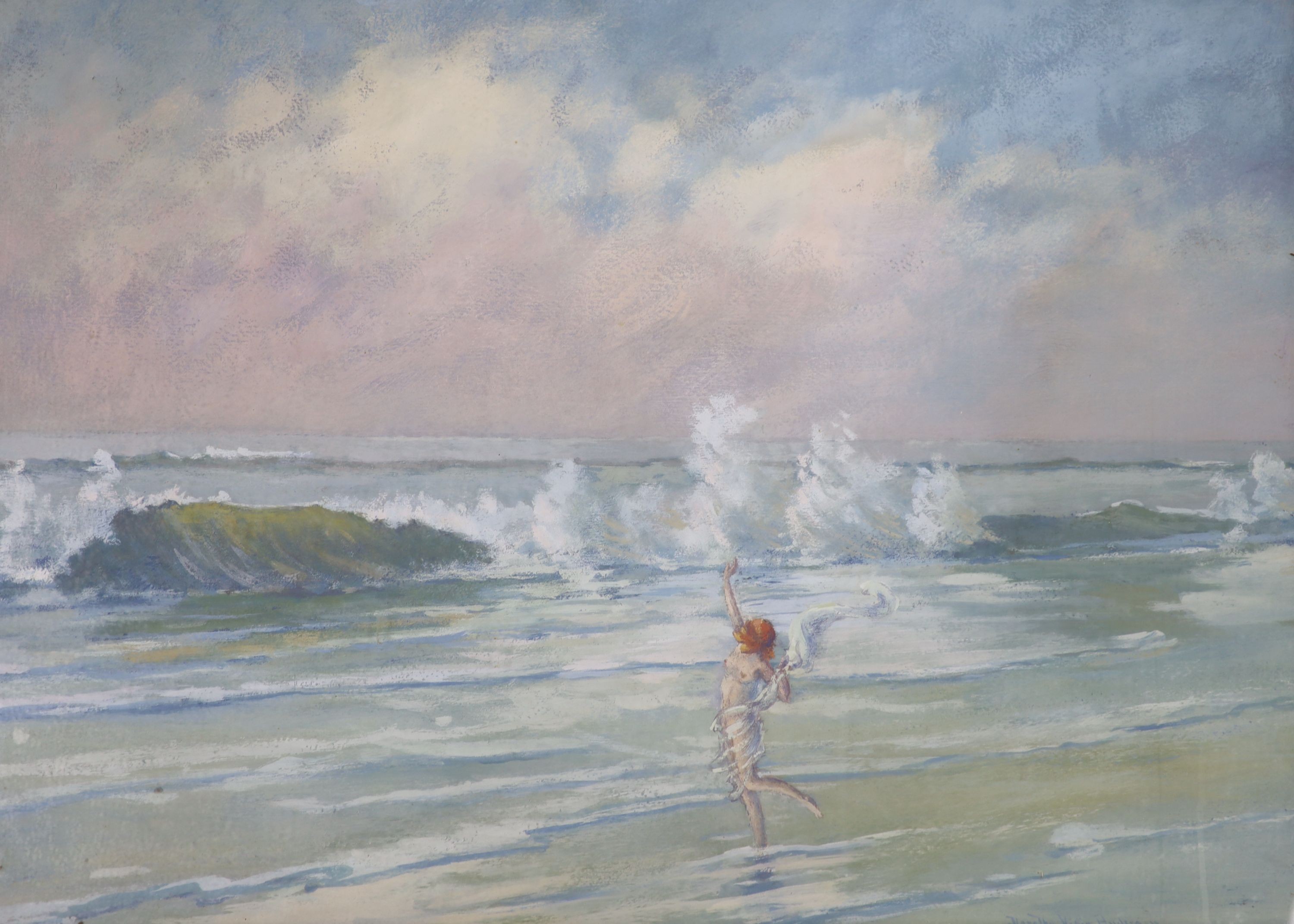 Dorothea V. Henderson (Exh.1926-1931), gouache, woman on a beach, signed, 54 x 75cm.